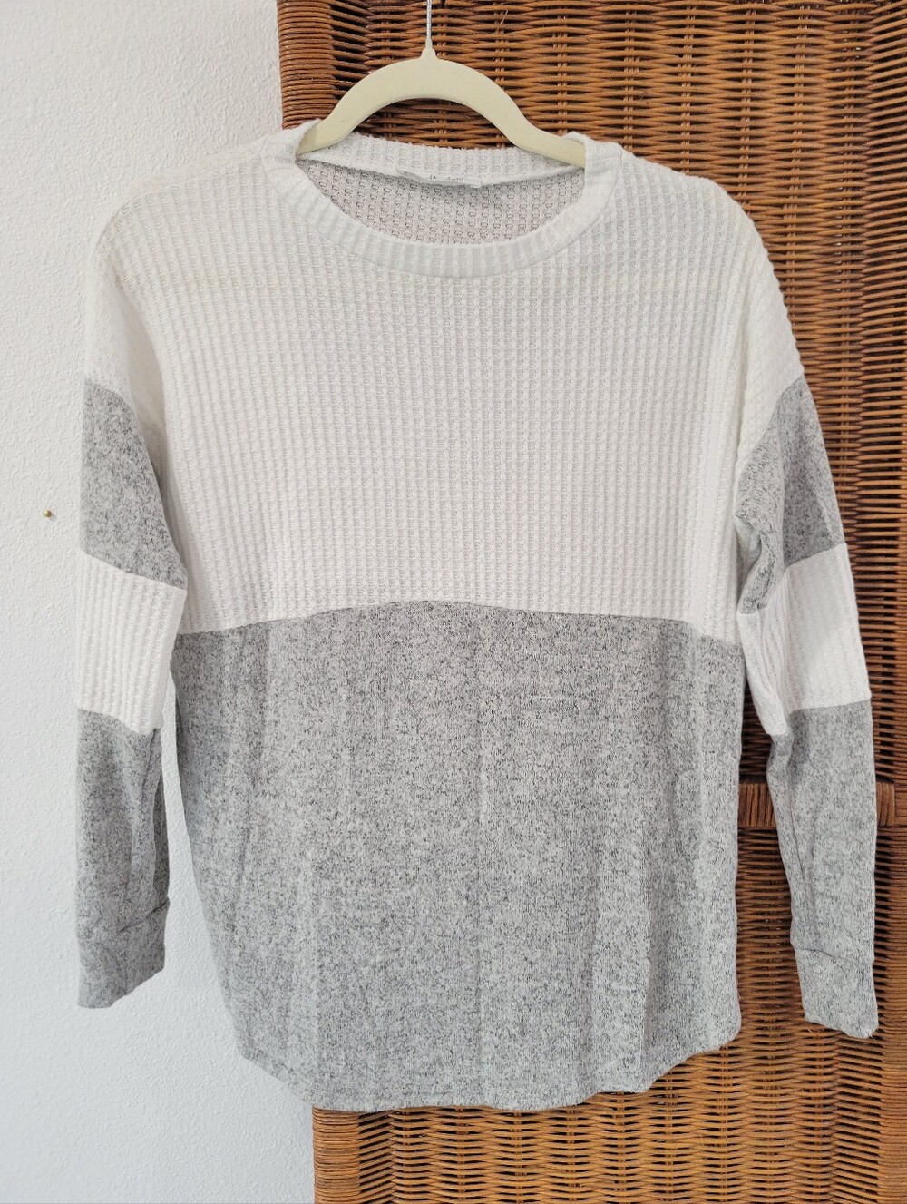 Charlotte Avery Womens‎ S Oversized Waffle Knit Colorblock Long Sleeve Top